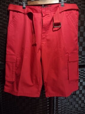 Blac Lacquer Cargo Shorts Mens 40 Red Belted Flat Front Pockets Cotton Blend